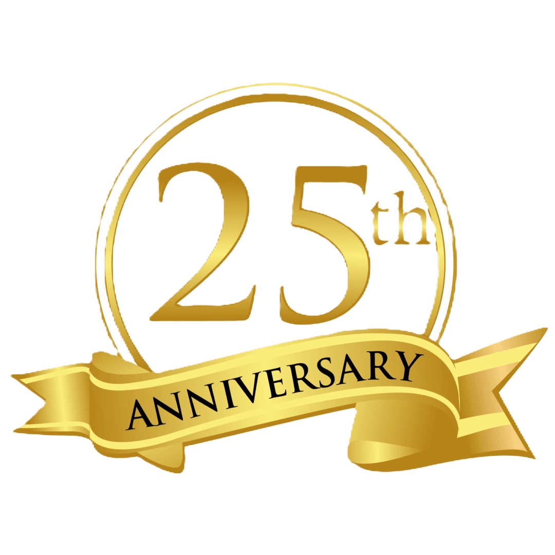 25th Anniversary gold logo design.
